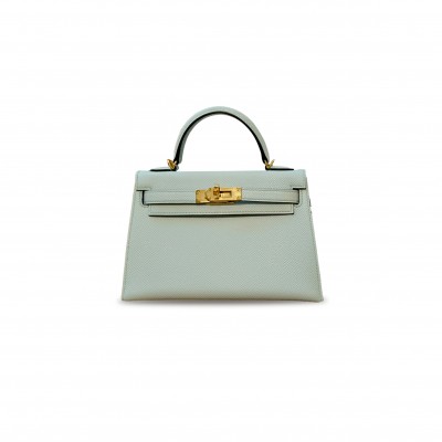 HERMÈS MINI KELLY II EPSOM BREEZE BLUE GOLD BUCKLE (19*12*5.5cm) 